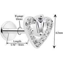 Load image into Gallery viewer, 18G 5/16 CZ Gem Heart Threadless Push In Labret Monroe Tragus
