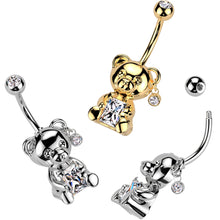 Load image into Gallery viewer, Teddy Bear Belly Ring 14k Gold Plated with CZ Gem
