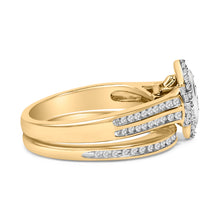 Load image into Gallery viewer, 14K Yellow Gold Plated Sterling Silver 1/2 Cttw Marquise Cluster Diamond Bridal Set
