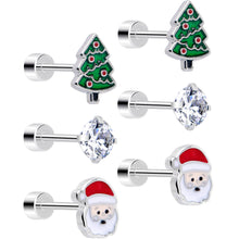 Load image into Gallery viewer, Christmas Flat Back Earrings - 3 Pairs Holiday Tree Santa CZ
