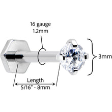 将图片加载到图库查看器，16G 5/16 Clear Gem Implant Grade Titanium Threadless Reversible Hex Flatback Stud
