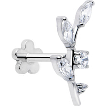 Load image into Gallery viewer, 18G 1/4 Clear Gem Implant Grade Titanium Leaves Threadless Flatback Stud

