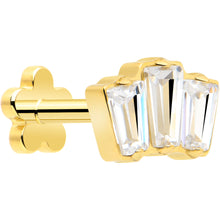 Load image into Gallery viewer, 18G 1/4 Clear Gem 14k Gold Plated Implant Grade Titanium Threadless Flower Reversible Flat Back Earring
