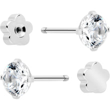 将图片加载到图库查看器，20G Clear CZ Gem Reversible Flower Flat Back Earring Set of 6
