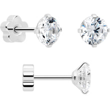 将图片加载到图库查看器，20G Clear CZ Gem Reversible Flower Flat Back Earring Set of 6
