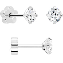 将图片加载到图库查看器，20G Clear CZ Gem Reversible Flower Flat Back Earring Set of 6
