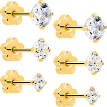 将图片加载到图库查看器，20G Clear CZ Gem Reversible Flower Flat Back Earring Set of 6
