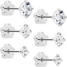 将图片加载到图库查看器，20G Clear CZ Gem Reversible Flower Flat Back Earring Set of 6

