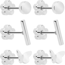 Load image into Gallery viewer, 20G Bar Disc Butterfly Reversible Flower Flat Back Earring Set of 6
