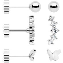 将图片加载到图库查看器，20G CZ Gem Ball Arch Butterfly Reversible Flower Flat Back Earring Set of 6

