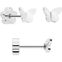 将图片加载到图库查看器，20G CZ Gem Ball Arch Butterfly Reversible Flower Flat Back Earring Set of 6
