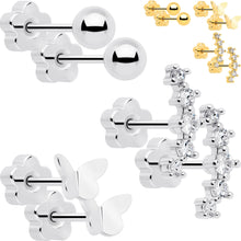 将图片加载到图库查看器，20G CZ Gem Ball Arch Butterfly Reversible Flower Flat Back Earring Set of 6
