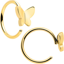Load image into Gallery viewer, 20G Gold Tone Implant Grade Titanium Butterfly Open Hoop Earring Set
