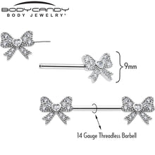 Load image into Gallery viewer, 14G 9/16 CZ Dazzling Bow Threadless Nipple Ring Set
