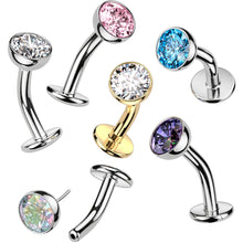 将图片加载到图库查看器，CZ Bezel Gem Titanium Threadless Floating Belly Ring
