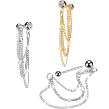将图片加载到图库查看器，16G 5/16 CZ Gem Stud Triple Chain Cartilage Earring
