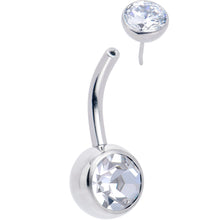Load image into Gallery viewer, Double CZ Implant Grade Titanium Threadless Bezel Push In Belly Ring
