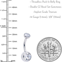 Load image into Gallery viewer, Double CZ Implant Grade Titanium Threadless Bezel Push In Belly Ring

