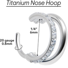 Load image into Gallery viewer, Single Row Micro Gem Implant Grade Titanium Hinged Double Hoop Nose Ring
