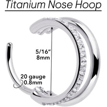 Load image into Gallery viewer, Single Row Micro Gem Implant Grade Titanium Hinged Double Hoop Nose Ring
