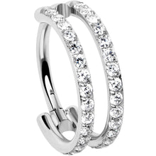 Load image into Gallery viewer, 18G Double Row Micro Gem Implant Grade Titanium Hinged Double Hoop Nose Ring
