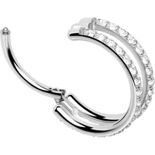 Load image into Gallery viewer, 18G Double Row Micro Gem Implant Grade Titanium Hinged Double Hoop Nose Ring
