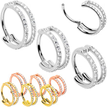 Load image into Gallery viewer, 18G Double Row Micro Gem Implant Grade Titanium Hinged Double Hoop Nose Ring
