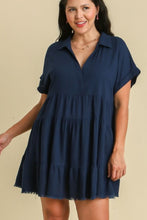 Load image into Gallery viewer, Women Dark Navy Full Size Raw Hem Folded Sleeve Dress Casual Plus Size Simple Dress
