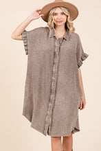 Load image into Gallery viewer, Mineral Wash Cotton Gauze Mini Shirt Dress For Women – Casual, Relaxed Fit with Charming Ruffle Sleeves and Practical Pockets
