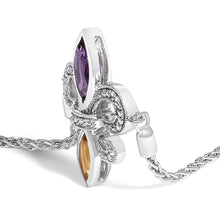 Load image into Gallery viewer, .925 Sterling Silver Marquise Purple Amethyst, Orange Citrine, and Diamond Accent Lariat 4â€-10â€ Fleur De Lis Adjustable Bolo Bracelet (I-J Color, I1-I2 Clarity)
