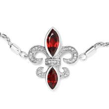 Load image into Gallery viewer, .925 Sterling Silver Marquise Garnet  and Diamond Accent Lariat 4â€-10â€ Fleur De Lis Adjustable Bolo Bracelet (H-I Color, SI1-SI2 Clarity)
