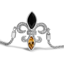 将图片加载到图库查看器，.925 Sterling Silver Marquise Black Onyx, Orange Citrine, and Diamond Accent Lariat 4â€-10â€ Fleur De Lis Adjustable Bolo Bracelet (I-J Color, I1-I2 Clarity) - 7"
