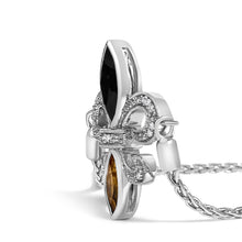 将图片加载到图库查看器，.925 Sterling Silver Marquise Black Onyx, Orange Citrine, and Diamond Accent Lariat 4â€-10â€ Fleur De Lis Adjustable Bolo Bracelet (I-J Color, I1-I2 Clarity) - 7"
