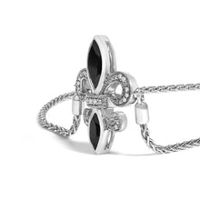 将图片加载到图库查看器，.925 Sterling Silver Marquise Black Onyx and Diamond Accent Lariat 4â€-10â€ Fleur De Lis Adjustable Bolo Bracelet (I-J Color, I1-I2 Clarity)
