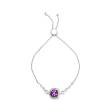 Load image into Gallery viewer, .925 Sterling Silver 10mm Cushion Cut Amethyst Gemstone and Diamond Accent Lariat 4â€-10â€ Adjustable Bolo Bracelet (H-I Color, SI1-SI2 Clarity)
