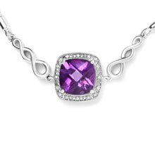 Load image into Gallery viewer, .925 Sterling Silver 10mm Cushion Cut Amethyst Gemstone and Diamond Accent Lariat 4â€-10â€ Adjustable Bolo Bracelet (H-I Color, SI1-SI2 Clarity)
