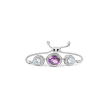 Load image into Gallery viewer, .925 Sterling Silver Oval Amethyst and Pear Blue Topaz with Diamond Accent Lariat 4â€-10â€ Adjustable Bolo Bracelet (H-I Color, SI1-SI2 Clarity)
