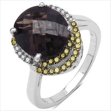 Load image into Gallery viewer, 4.12 Carat Genuine Smoky Quartz and 0.28 ct.t.w Genuine Diamond Accents Sterling Silver Ring
