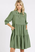 Load image into Gallery viewer, Button Detail Collared Neck Tiered Shirt Dress – Elegant Buttoned Shirt Dress with Tiered Design and Classic Collar
