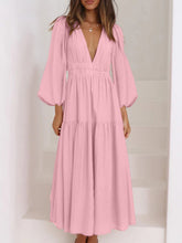 Load image into Gallery viewer, Lightweight Deep V-Neck Balloon Sleeve Maxi Dress Elegant &amp; Flowing Silhouette Unique Dress
