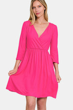 Load image into Gallery viewer, Three-Quarter Sleeve Surplice Dress with Pockets – Surplice Neckline Dress, Three-Quarter Sleeve Dress, Pocketed Mini Dress, Flattering Surplice Dress, Casual Surplice Dress, Elegant Mini Dress, Feminine Mini Dress
