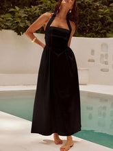 Load image into Gallery viewer, Black Ruched Halter Neck Midi Dress Sleek &amp; Sophisticated Dress For Women

