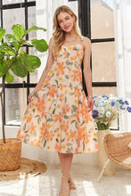 Load image into Gallery viewer, Smocked Back Floral Adjustable Strap Midi Dress  For Women – Feminine, Floral, Fluttering, Comfortable Midi Dress
