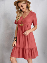 Load image into Gallery viewer, Classic Full Size V-Neck Short Sleeve Dress Casual &amp; Comfortable Dress for Women
