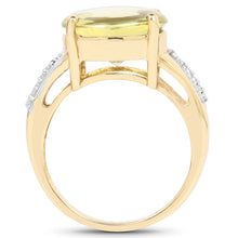 将图片加载到图库查看器，14K Yellow Gold Plated 9.26 Carat Genuine Lemon Topaz Buff Top and White Diamond Brass Ring
