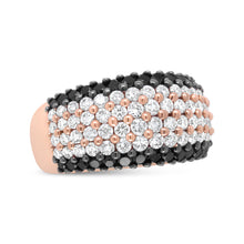 Load image into Gallery viewer, 18K Rose Gold 2 1/5 Cttw Black and White Diamond 6 Row Band Ring (F-G and Black Color, VS1-VS2 Clarity) - Ring Size 7
