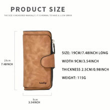 Load image into Gallery viewer, Vintage Faux Leather Long Wallet – Trifold Credit Card Holder with Snap &amp; Zipper
