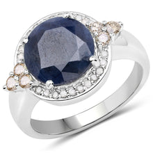 Load image into Gallery viewer, 4.10 Carat Genuine Blue Sapphire, Champagne Diamond and White Diamond .925 Sterling Silver Ring
