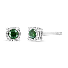 Load image into Gallery viewer, Sterling Silver Rose Cut Treated Green Diamond Solitaire Stud Earrings (0.25 cttw, Green Color, I2-I3 Clarity)
