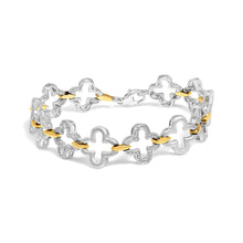 将图片加载到图库查看器，.925 Two-tone Sterling Silver 1/10 Cttw Natural Round Diamond Fashion Tennis Bracelet (I-J Color, I1-I2 Clarity) - 7"
